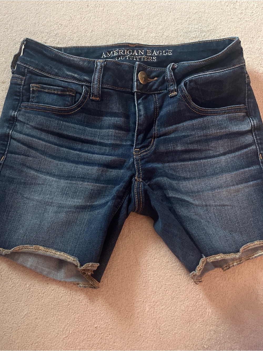 American Eagle Outfitters Indigo Blue Denim Shorts with Brass Button
